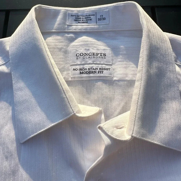 Concepts by Claiborne Modern Fit White Striped Collared Button Down Shirt Sz 17 - Picture 3 of 4